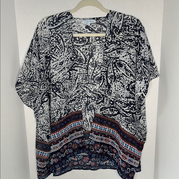 Claudia Richard Open Front Paisley Geometric Sheer Kimono Cover Up S - Picture 1 of 7